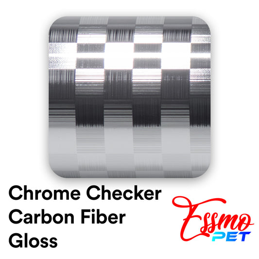 PET Chrome Checker Carbon Fiber Gloss Silver Vinyl Wrap