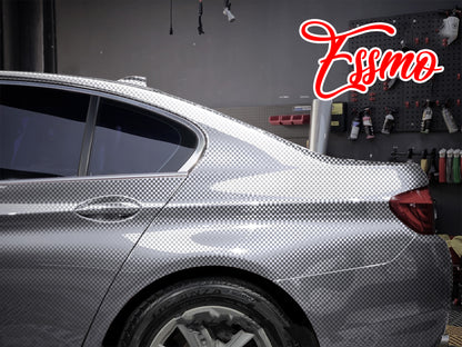 PET Chrome Checker Carbon Fiber Gloss Silver Vinyl Wrap