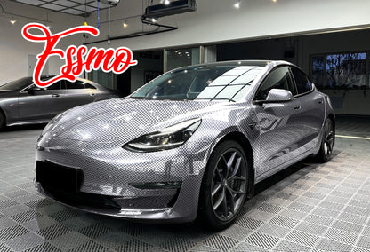 PET Chrome Checker Carbon Fiber Gloss Silver Vinyl Wrap