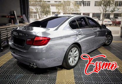 PET Chrome Checker Carbon Fiber Gloss Silver Vinyl Wrap