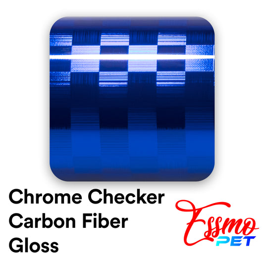 PET Chrome Checker Carbon Fiber Gloss Blue Vinyl Wrap