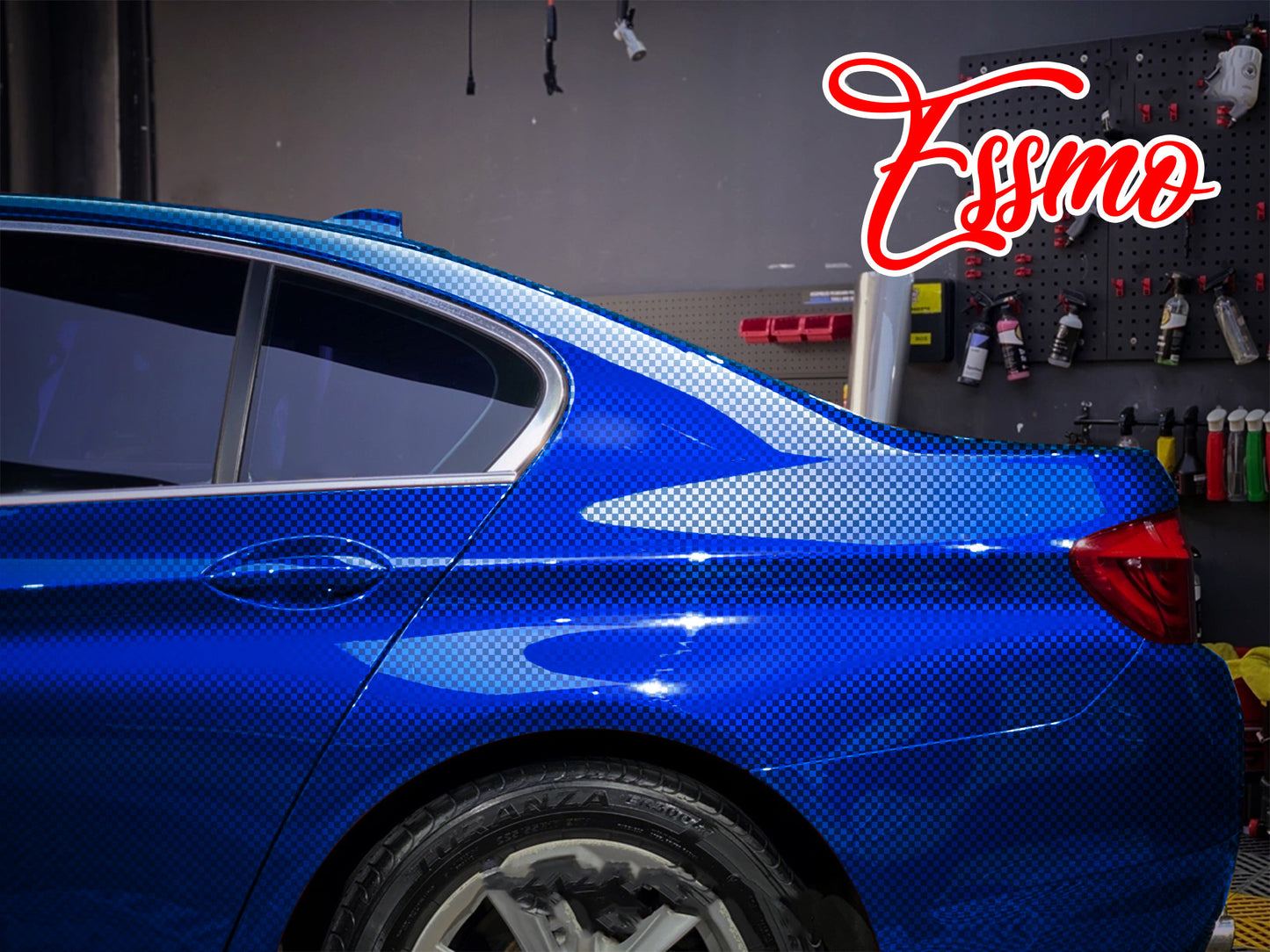 PET Chrome Checker Carbon Fiber Gloss Blue Vinyl Wrap