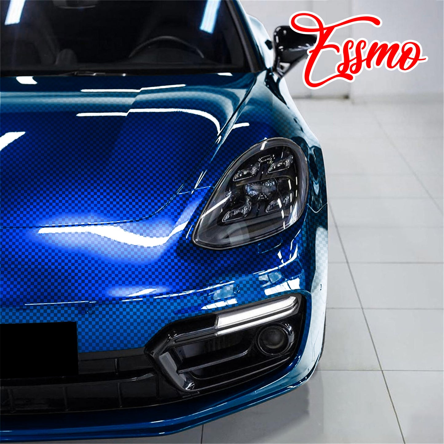 PET Chrome Checker Carbon Fiber Gloss Blue Vinyl Wrap