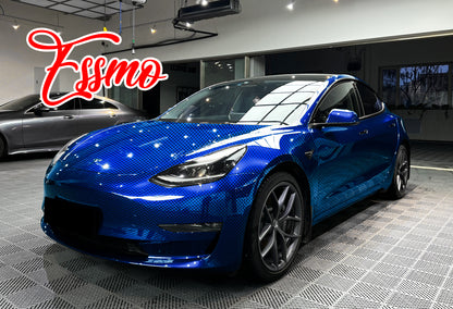 PET Chrome Checker Carbon Fiber Gloss Blue Vinyl Wrap