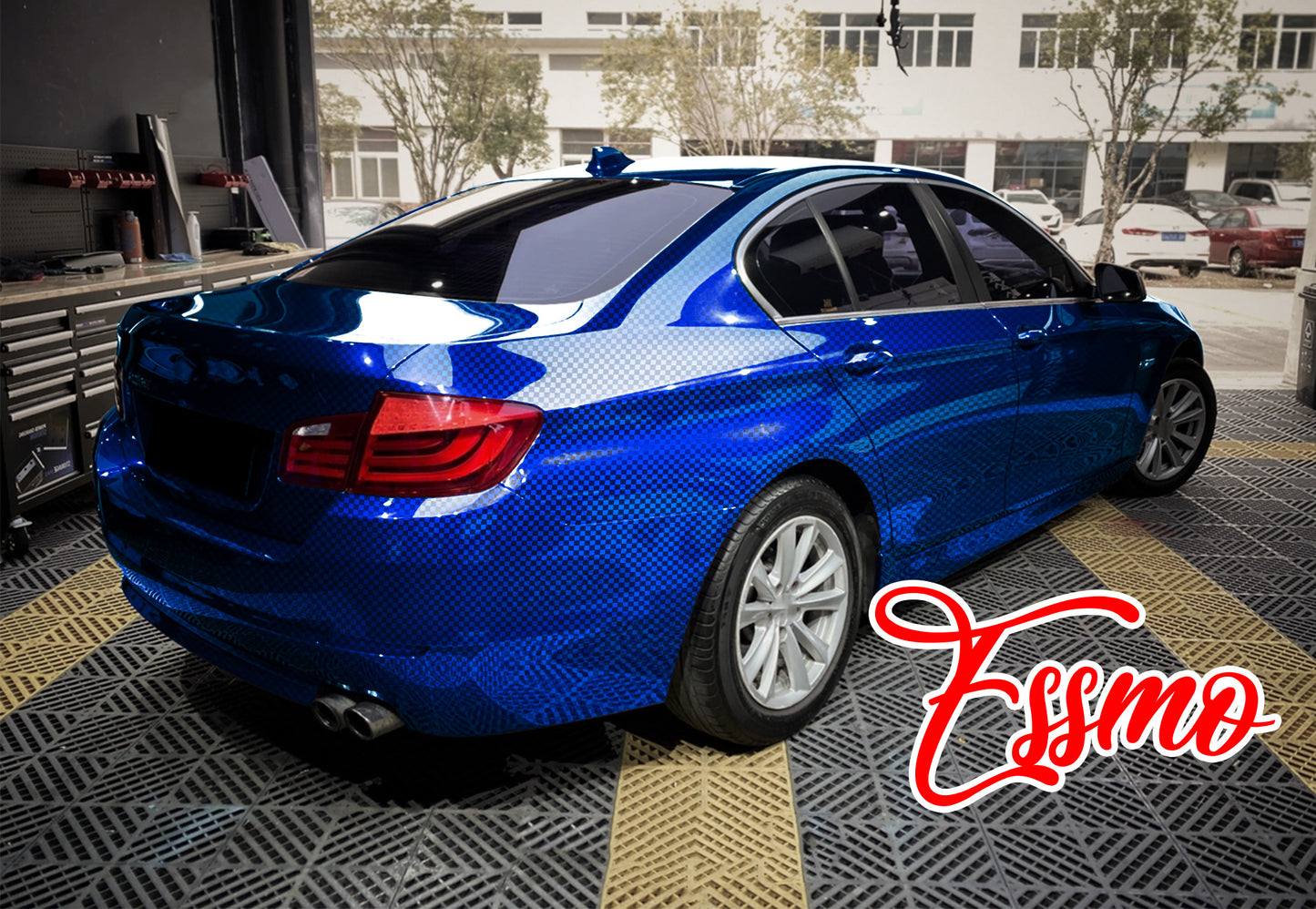 PET Chrome Checker Carbon Fiber Gloss Blue Vinyl Wrap