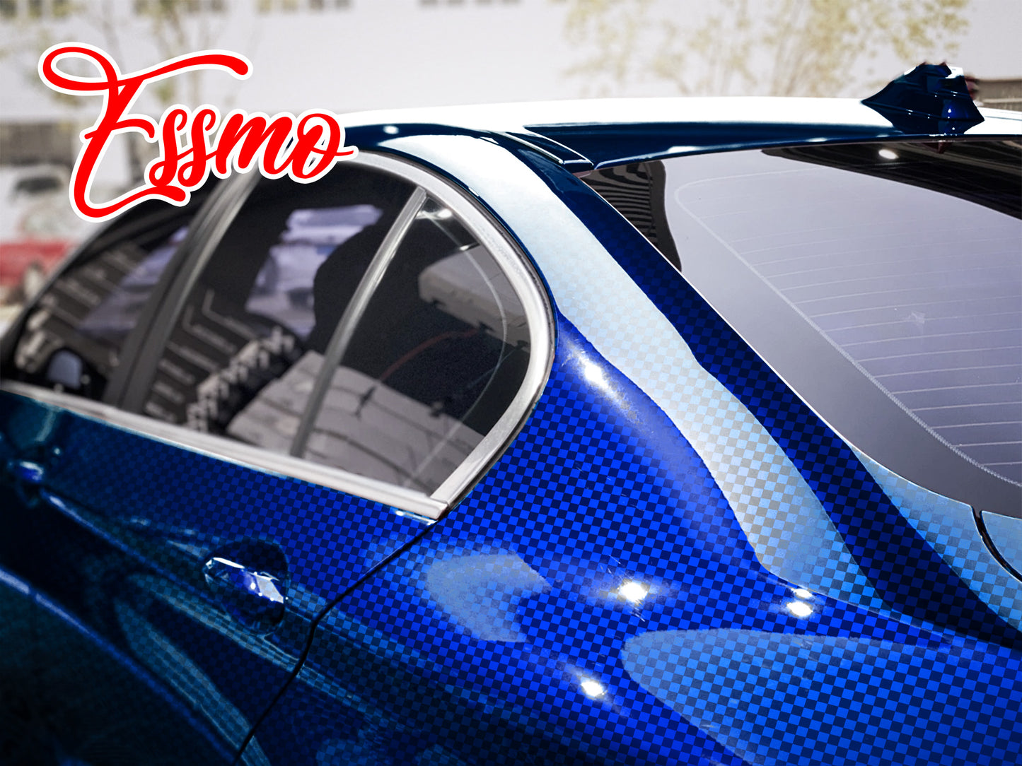 PET Chrome Checker Carbon Fiber Gloss Blue Vinyl Wrap