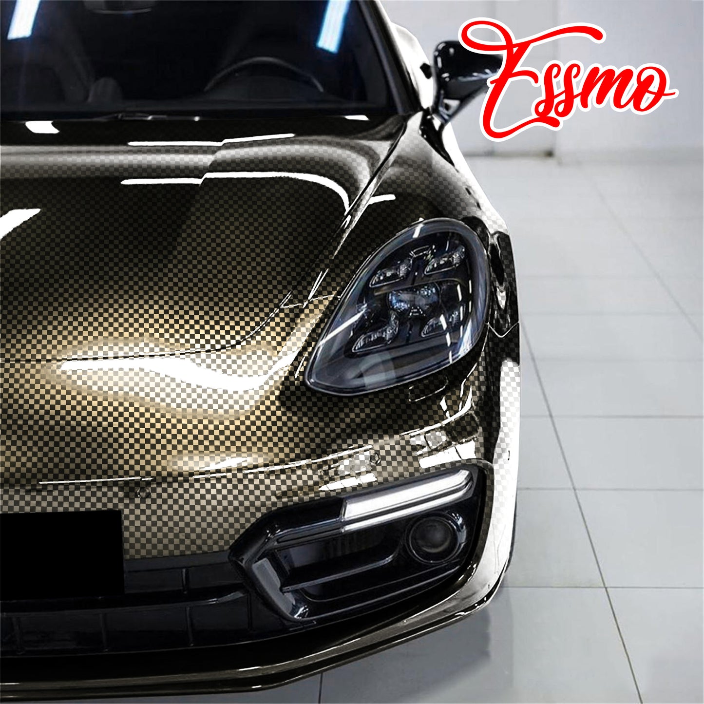 PET Chrome Checker Carbon Fiber Gloss Gray Vinyl Wrap