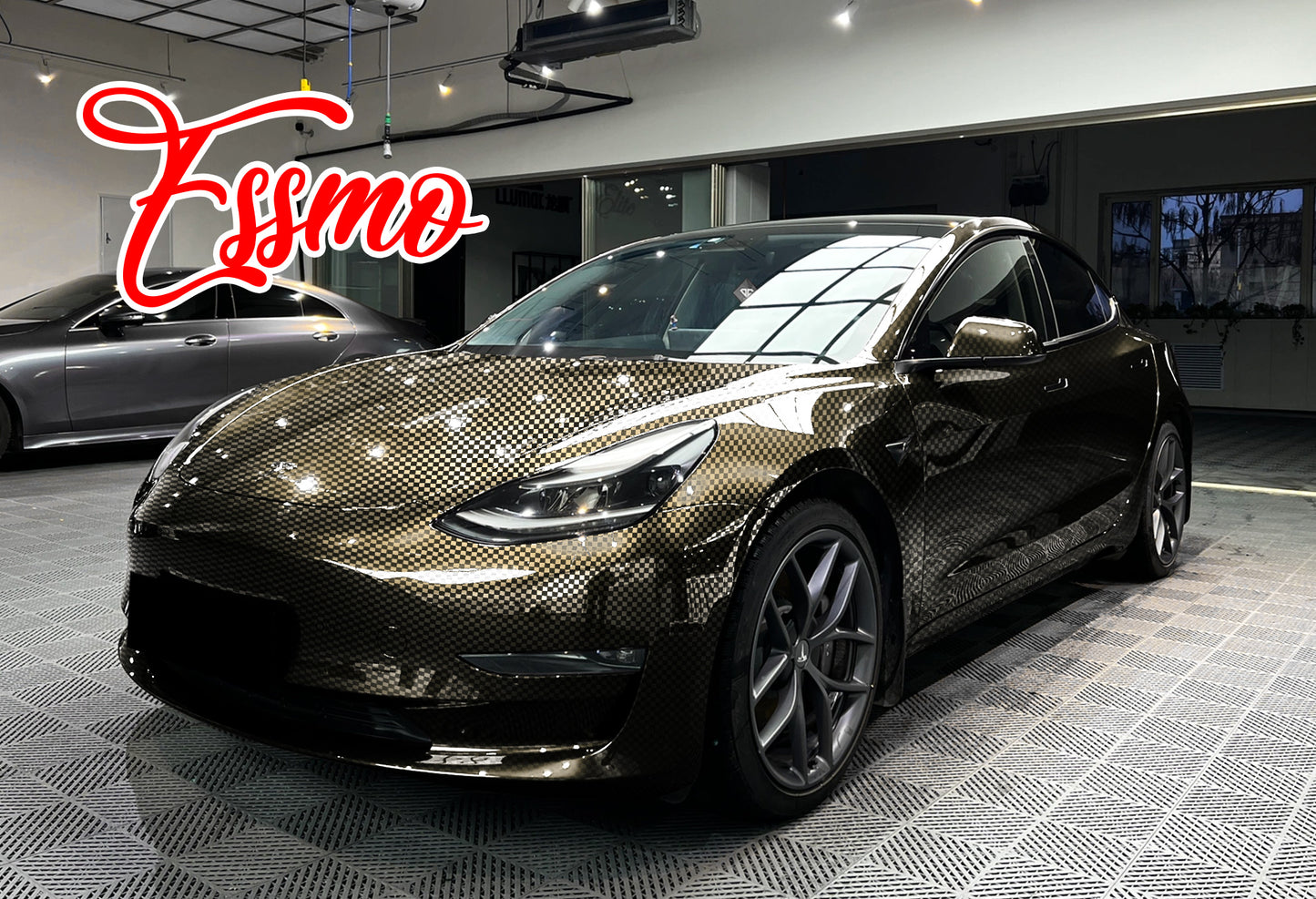 PET Chrome Checker Carbon Fiber Gloss Gray Vinyl Wrap