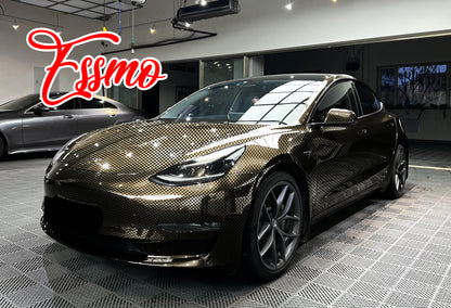 PET Chrome Checker Carbon Fiber Gloss Gray Vinyl Wrap