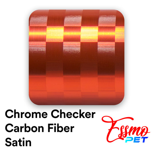 PET Chrome Checker Carbon Fiber Satin Red Vinyl Wrap