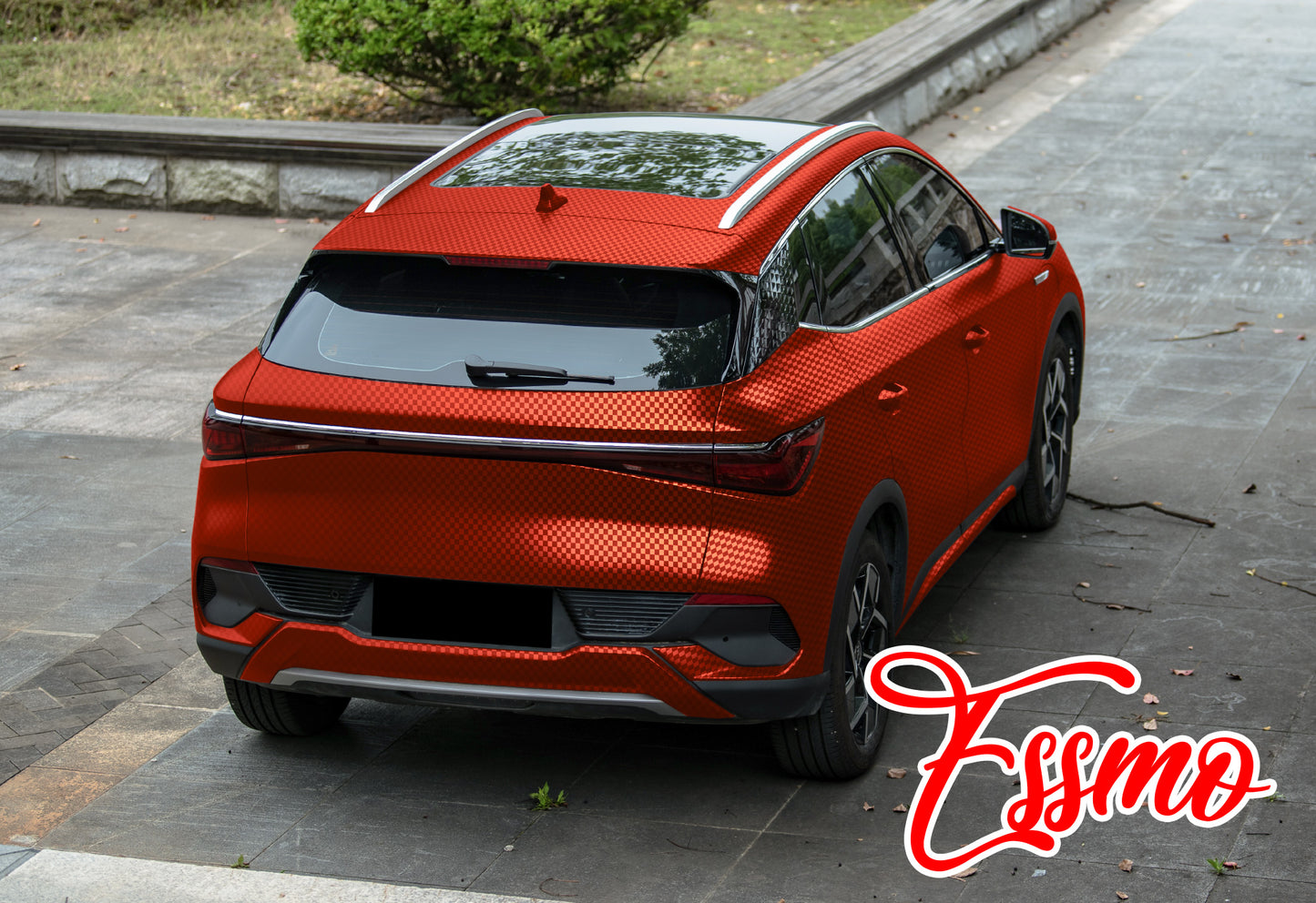 PET Chrome Checker Carbon Fiber Satin Red Vinyl Wrap