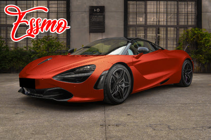 PET Chrome Checker Carbon Fiber Satin Red Vinyl Wrap