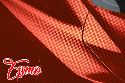 PET Chrome Checker Carbon Fiber Satin Red Vinyl Wrap