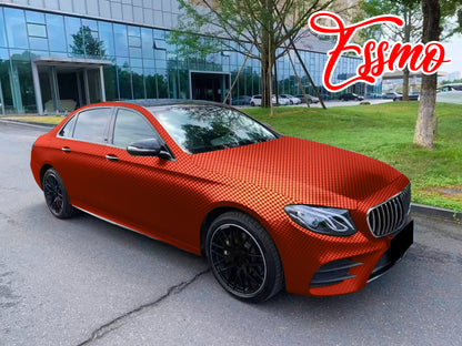 PET Chrome Checker Carbon Fiber Satin Red Vinyl Wrap