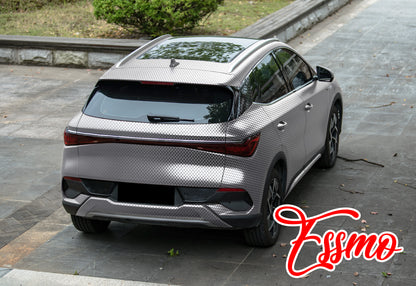PET Chrome Checker Carbon Fiber Satin Silver Vinyl Wrap