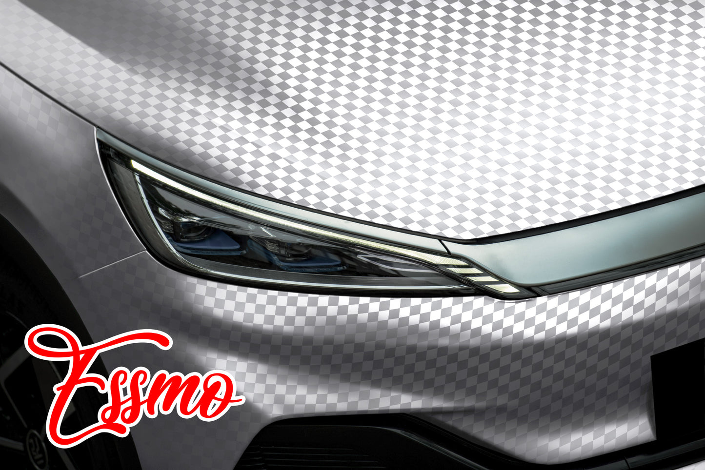 PET Chrome Checker Carbon Fiber Satin Silver Vinyl Wrap