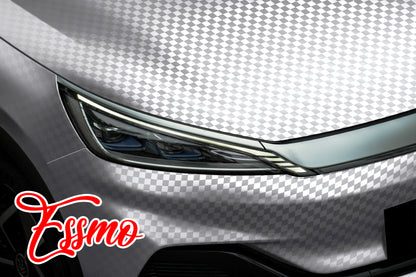 PET Chrome Checker Carbon Fiber Satin Silver Vinyl Wrap