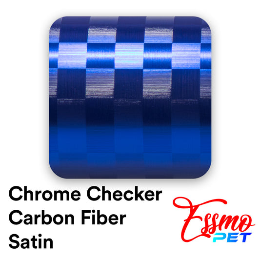 PET Chrome Checker Carbon Fiber Satin Blue Vinyl Wrap