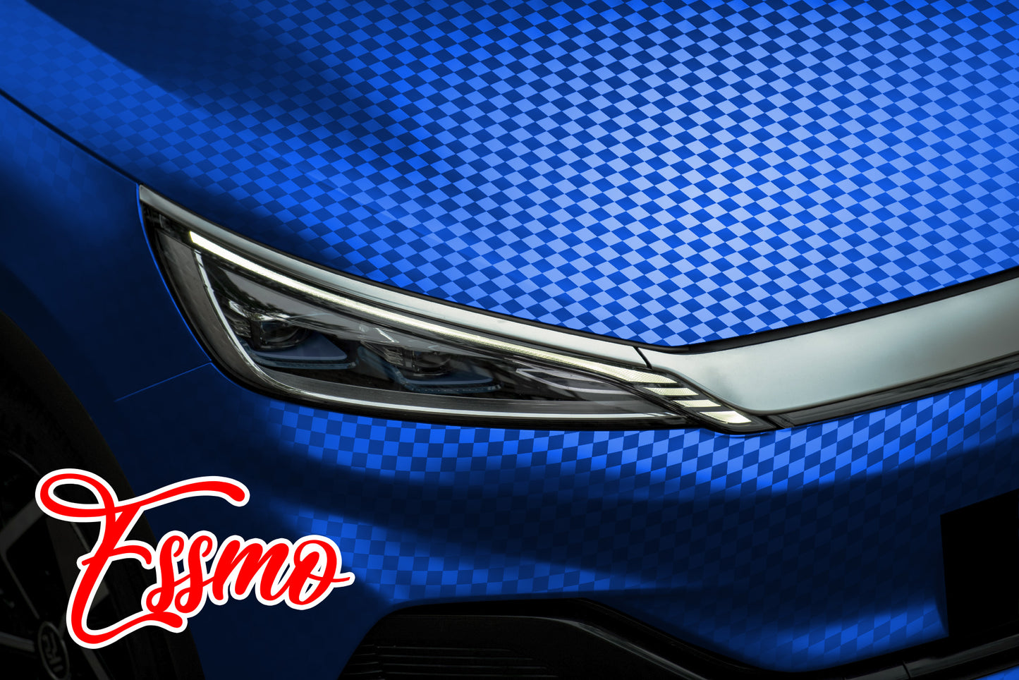 PET Chrome Checker Carbon Fiber Satin Blue Vinyl Wrap