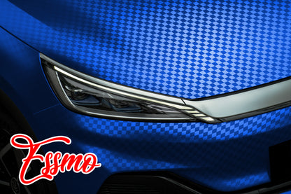 PET Chrome Checker Carbon Fiber Satin Blue Vinyl Wrap