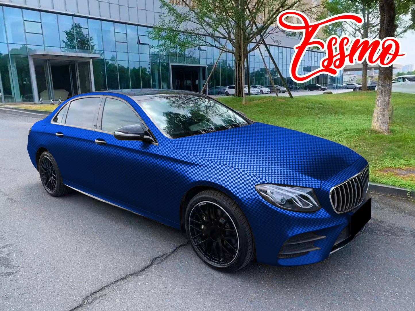 PET Chrome Checker Carbon Fiber Satin Blue Vinyl Wrap