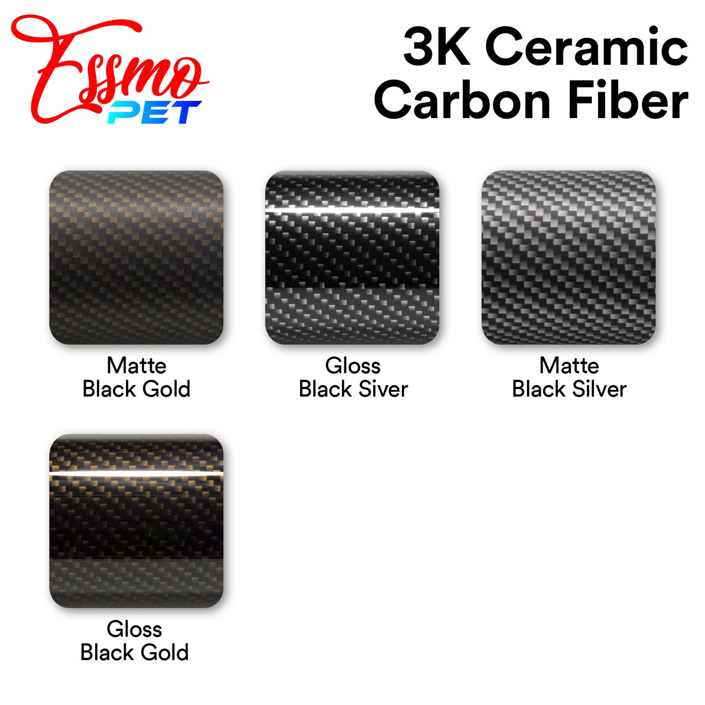 PET 3K Ceramic Carbon Fiber Gloss Black Silver Vinyl Wrap