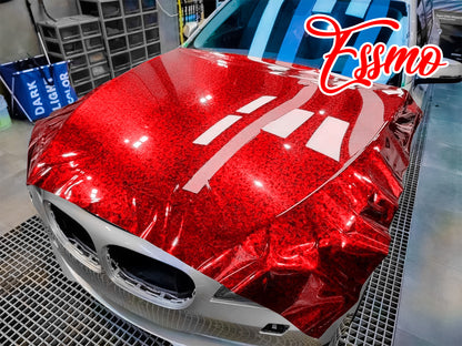 24K Chopped Forged Carbon Fiber Gloss Red Vinyl Wrap
