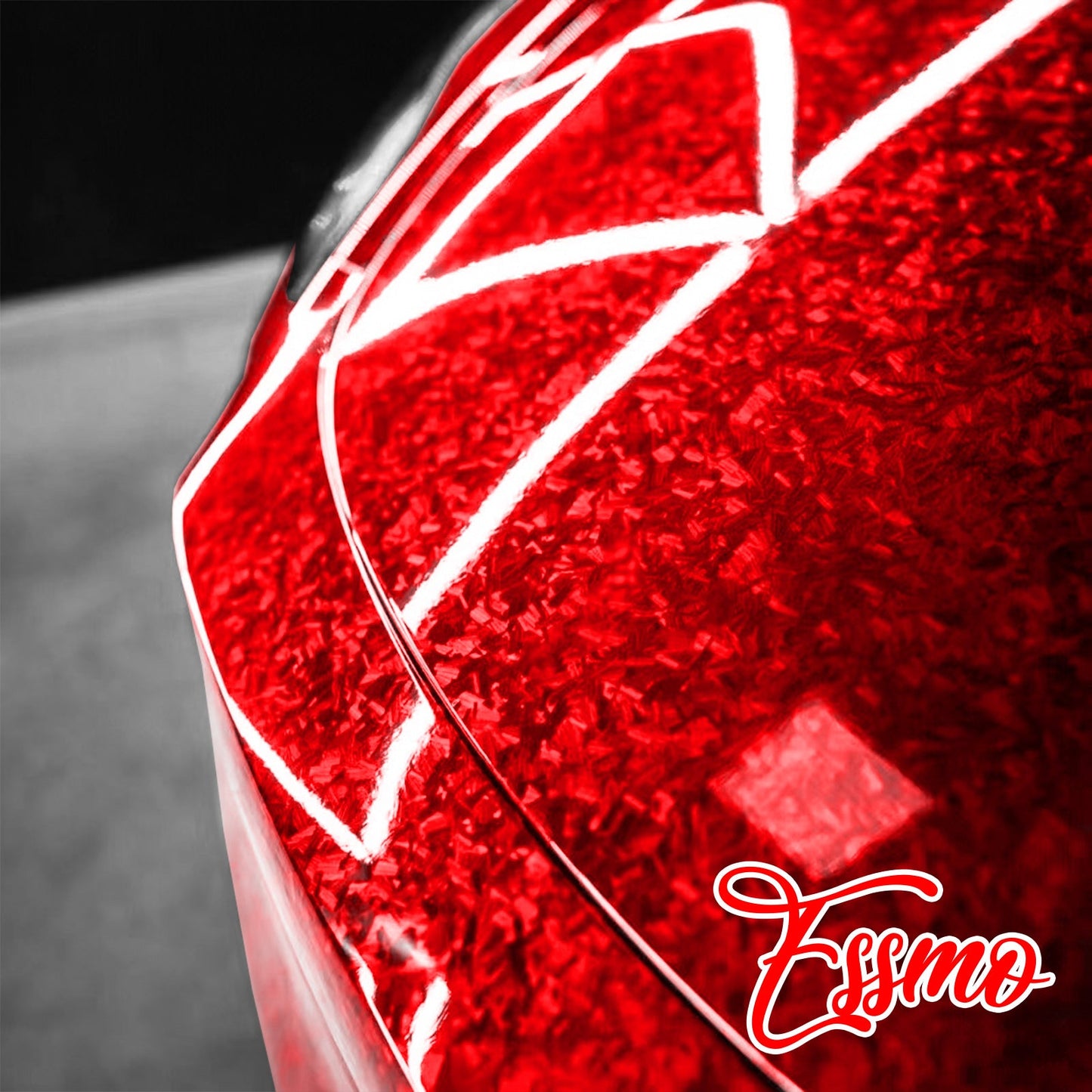 24K Chopped Forged Carbon Fiber Gloss Red Vinyl Wrap