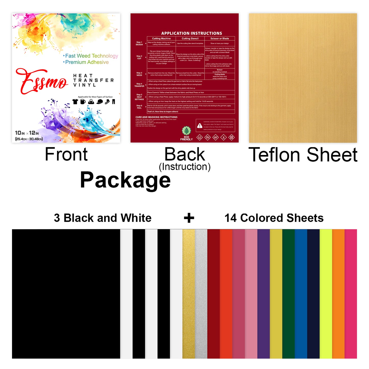 20pcs 16 Colors Matte Heat Transfer Vinyl 12"x10" HTV Bundle