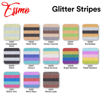 ESSMO™ Floral Summer Glitter Stripes Heat Transfer Vinyl HTV GS08