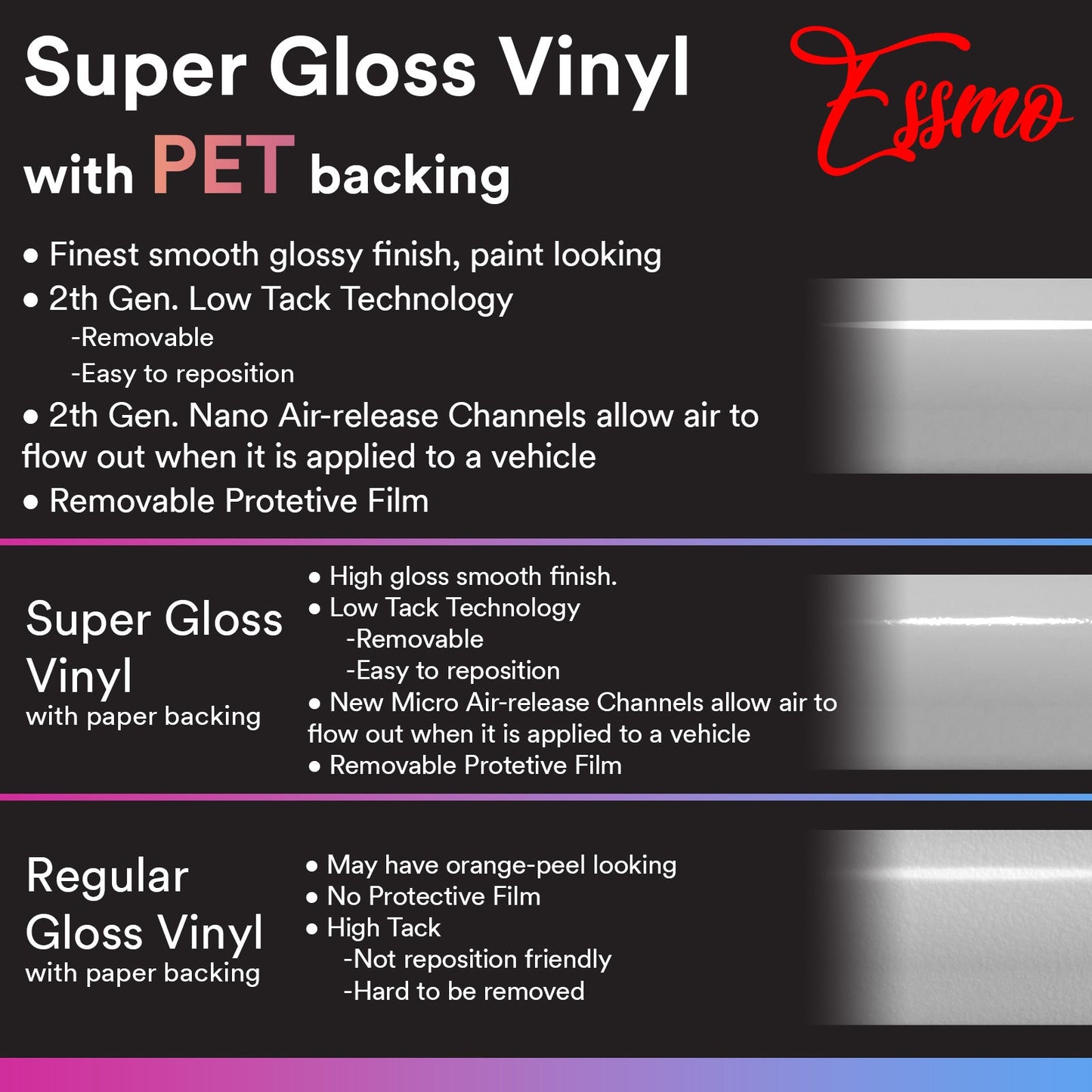 ESSMO Swatch Sample Deck Super Gloss Metallic PET Deck Book Auto Wrap Vinyl Wrapping Film